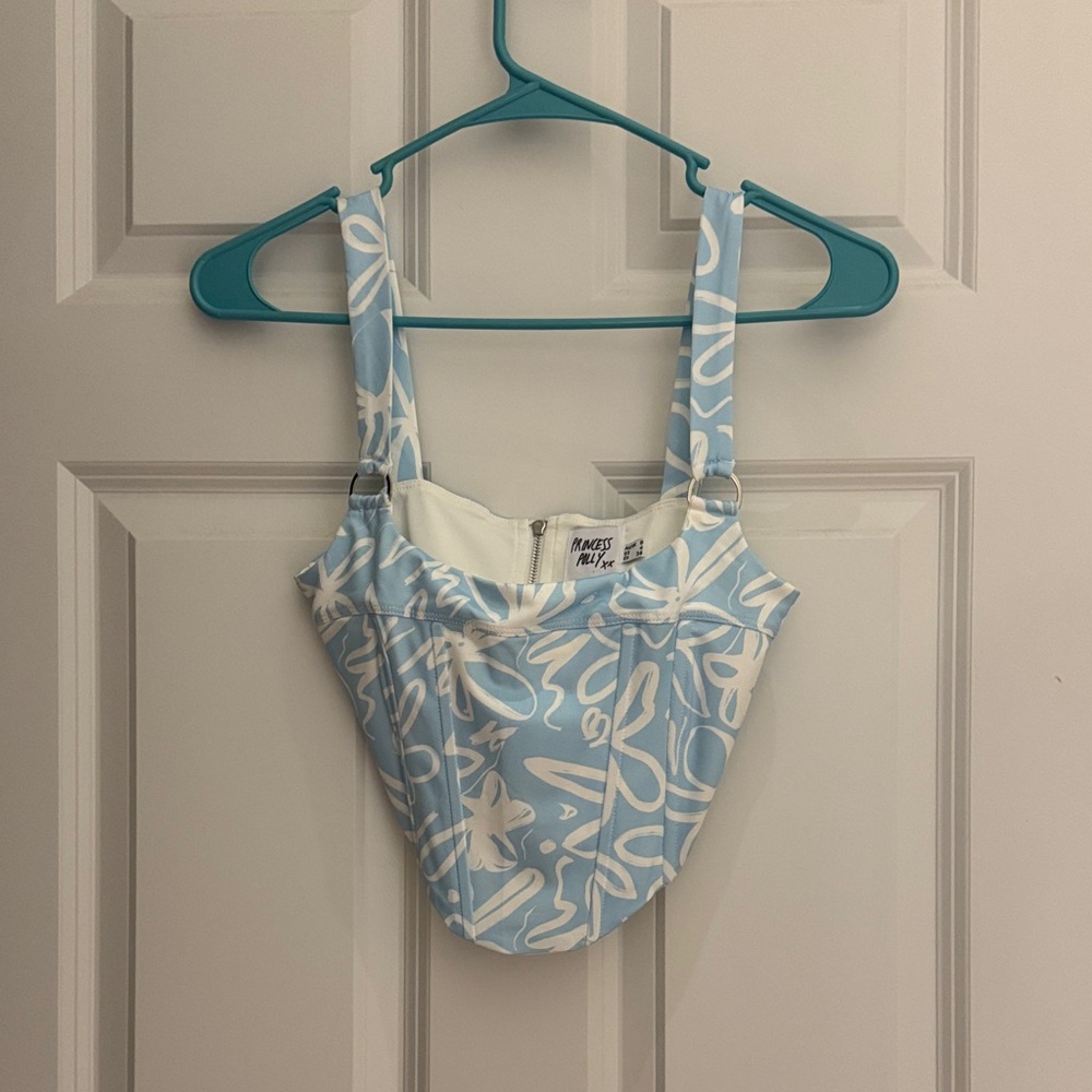 Blue and White Patterned Crop Top
